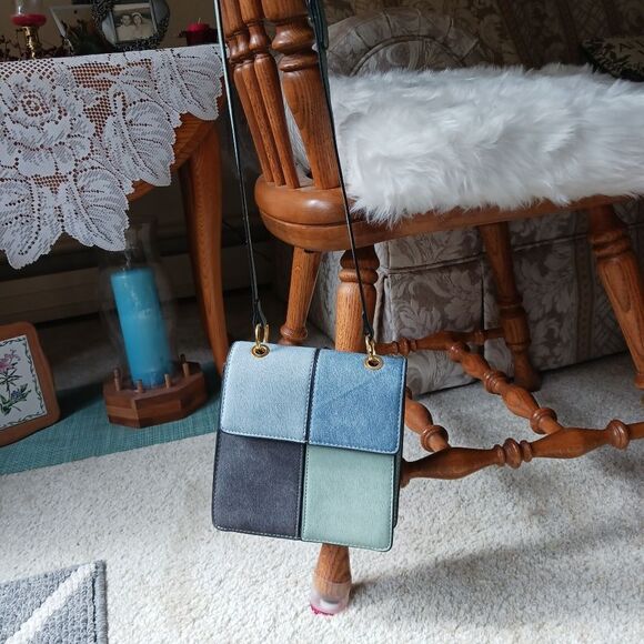 Multi-Color Blue Suede Shoulder Bag, Y2K Novelty Bag, Purse, Crossbody Bag - Picture 3 of 8